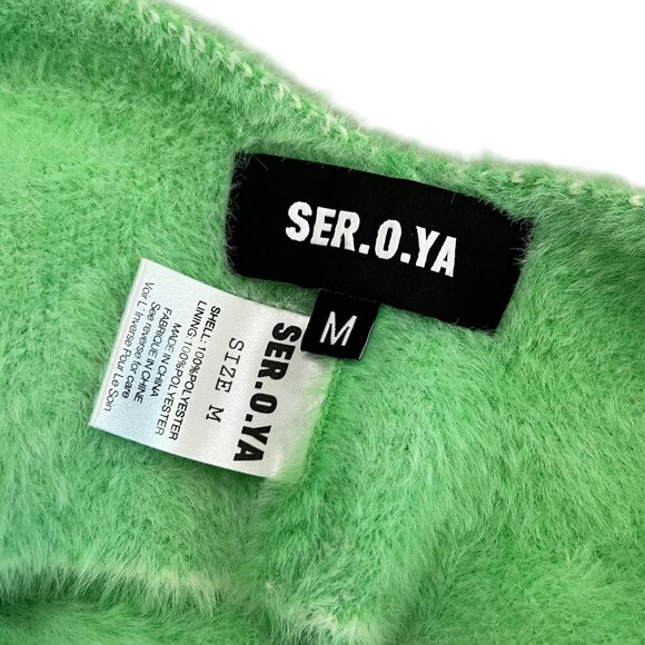 SER.O.YA Wilma Fuzzy Knit Halter Top Green Cream M Maximalist Dopamine Rave - Picture 3 of 6
